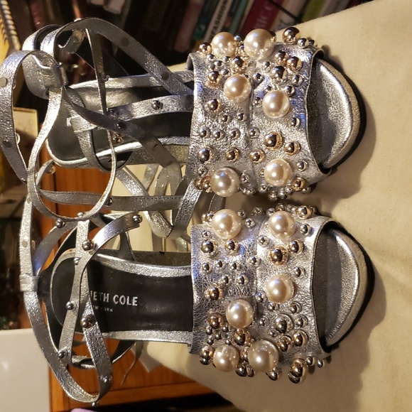 Kenneth Cole Silver Embellished Tie Up Platforms - Picture 7 of 7